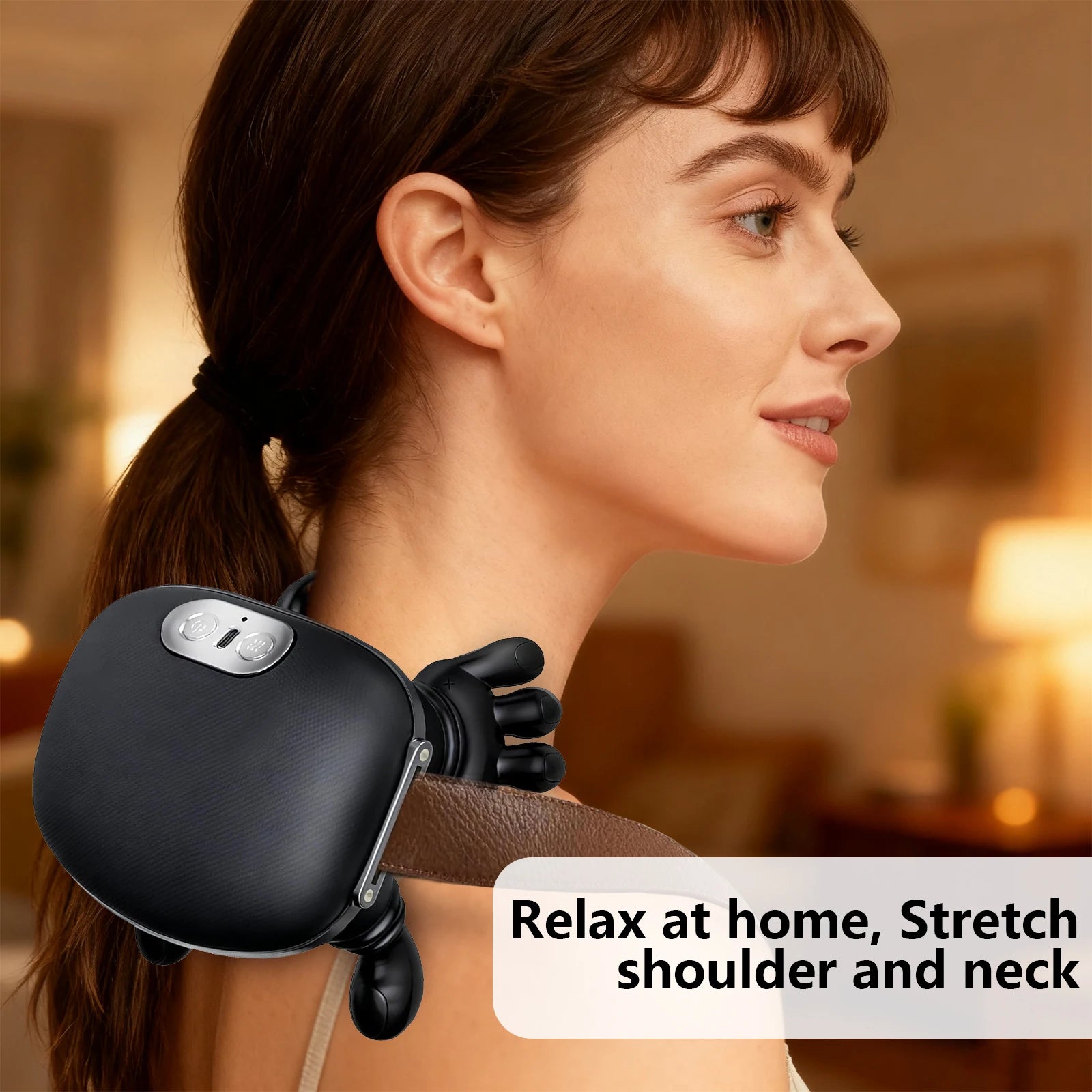USB Rechargeable Neck Shoulder Massager, 4D Kneading Massage Device with 2‑Level Heating for Neck Shoulder Back Relief