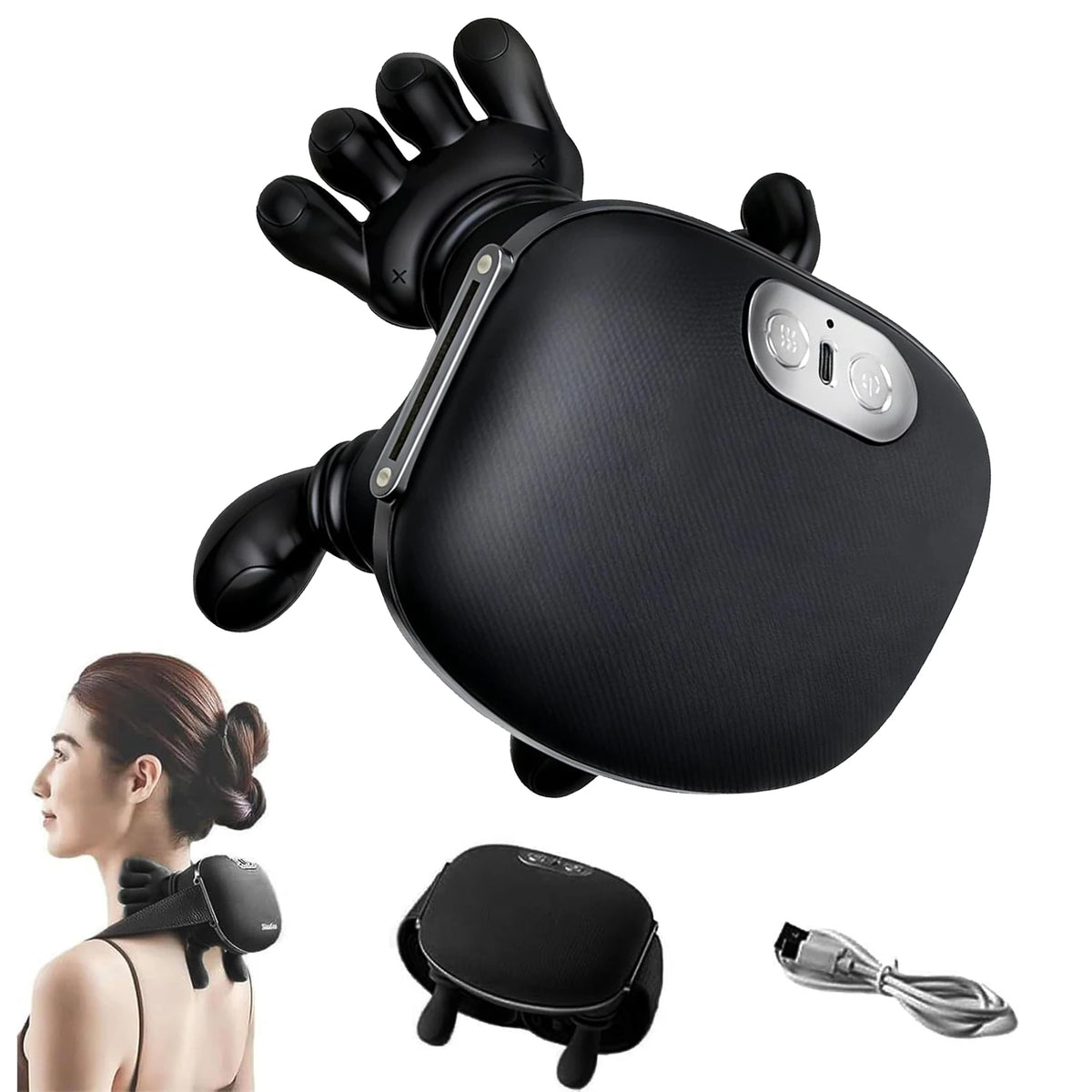 USB Rechargeable Neck Shoulder Massager, 4D Kneading Massage Device with 2‑Level Heating for Neck Shoulder Back Relief