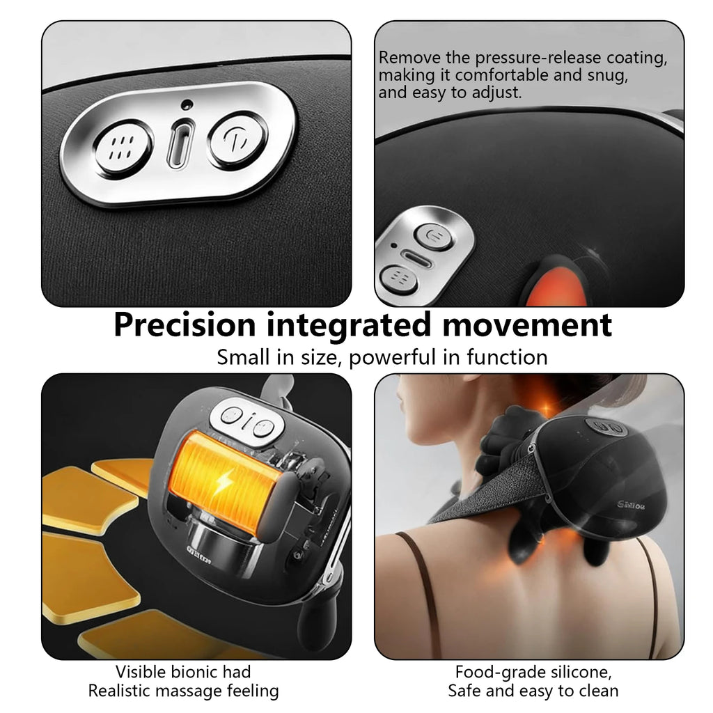 USB Rechargeable Neck Shoulder Massager, 4D Kneading Massage Device with 2‑Level Heating for Neck Shoulder Back Relief
