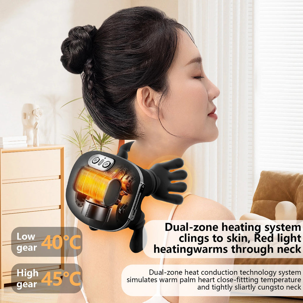 USB Rechargeable Neck Shoulder Massager, 4D Kneading Massage Device with 2‑Level Heating for Neck Shoulder Back Relief