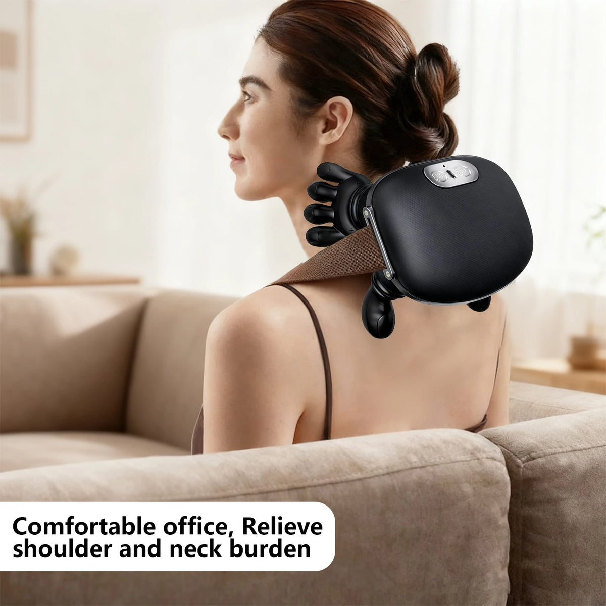 USB Rechargeable Neck Shoulder Massager, 4D Kneading Massage Device with 2‑Level Heating for Neck Shoulder Back Relief