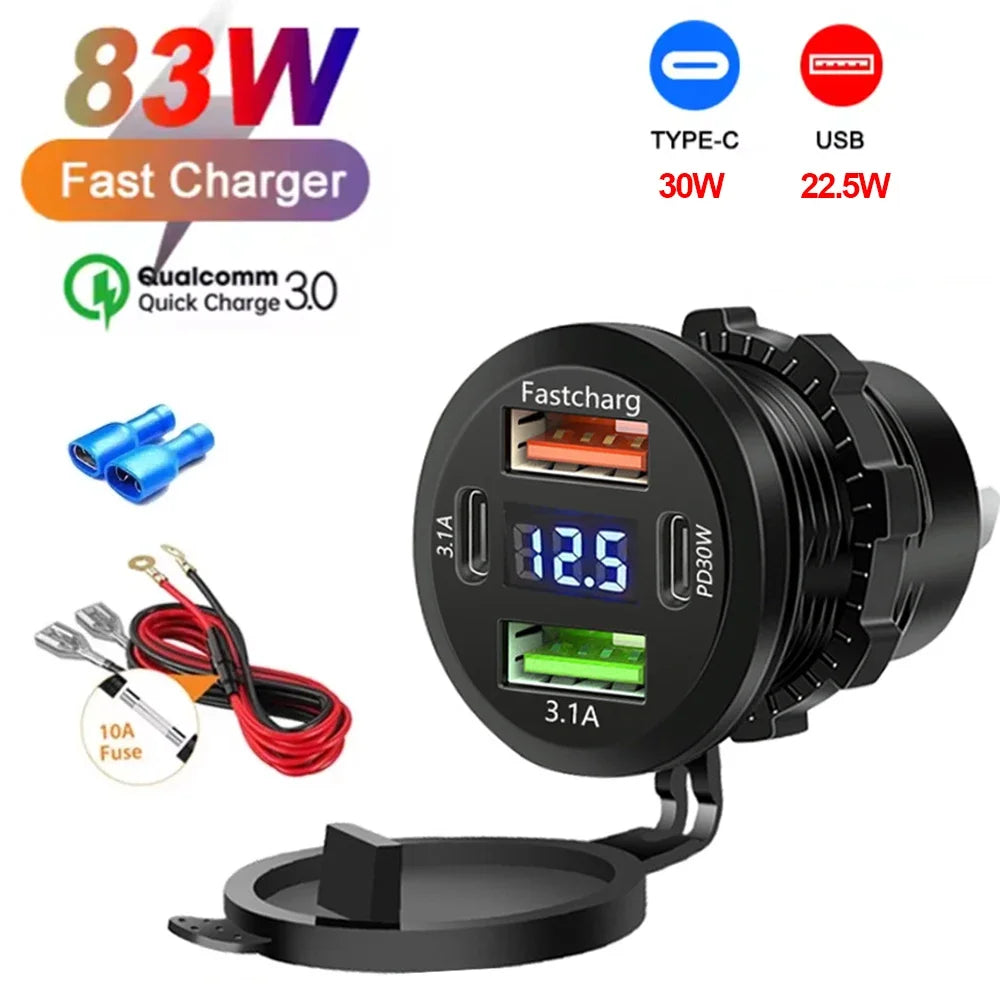 117W USB Car Charger – 4 Ports with Voltmeter