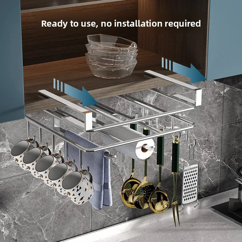 o-Drill Cabinet Organizer - 304 Stainless Steel 2-Tier Storage Rack for Cutting Boards, Towels and Cup Organization