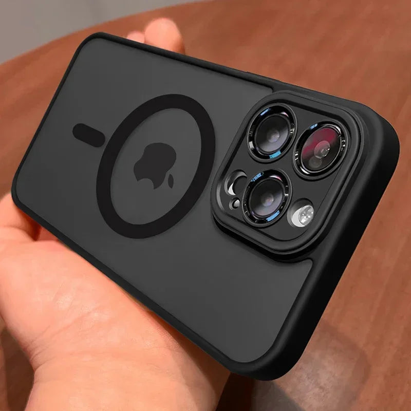 Magnetic Luxury Lens Protector Matte Translucent Case For iPhone 17 18 16 15 14 13 12 Pro Max For Magsafe Wireless Charger Cover