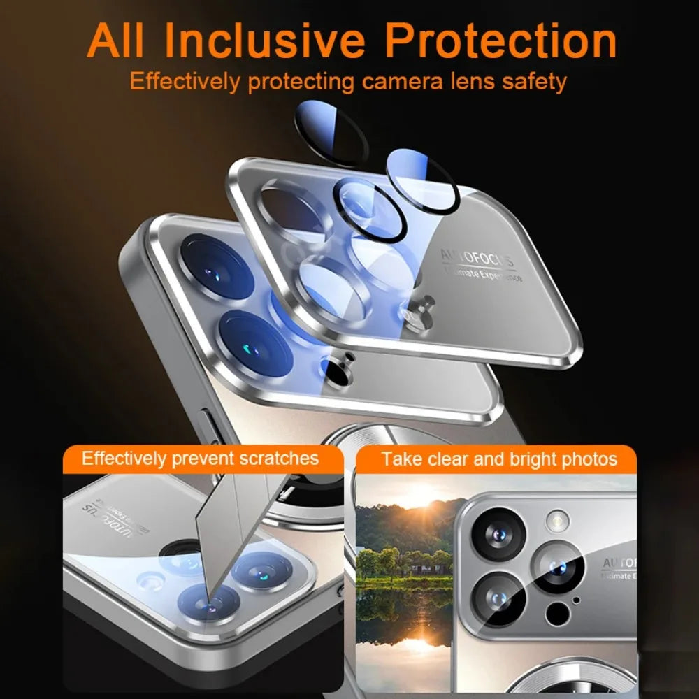 Luxury Glass Camera For Magesafe Magnetic Wireless Charge Case For iPhone 17 16 13 14 15 12 18 Pro Max Air Plus Shockproof Cover
