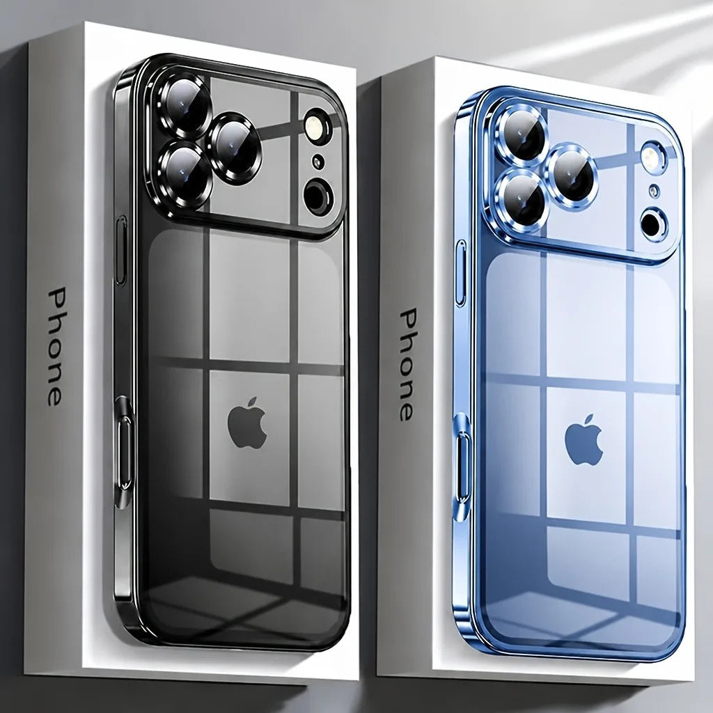 Luxury Plating Transparent Silicone Phone Case for iPhone 17 16 15 14 13 Pro Max 17Pro Shockproof Soft Bumper Clear Cases Cover