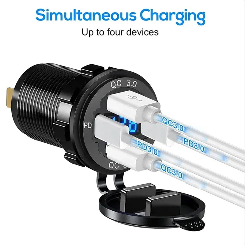 117W USB Car Charger – 4 Ports with Voltmeter