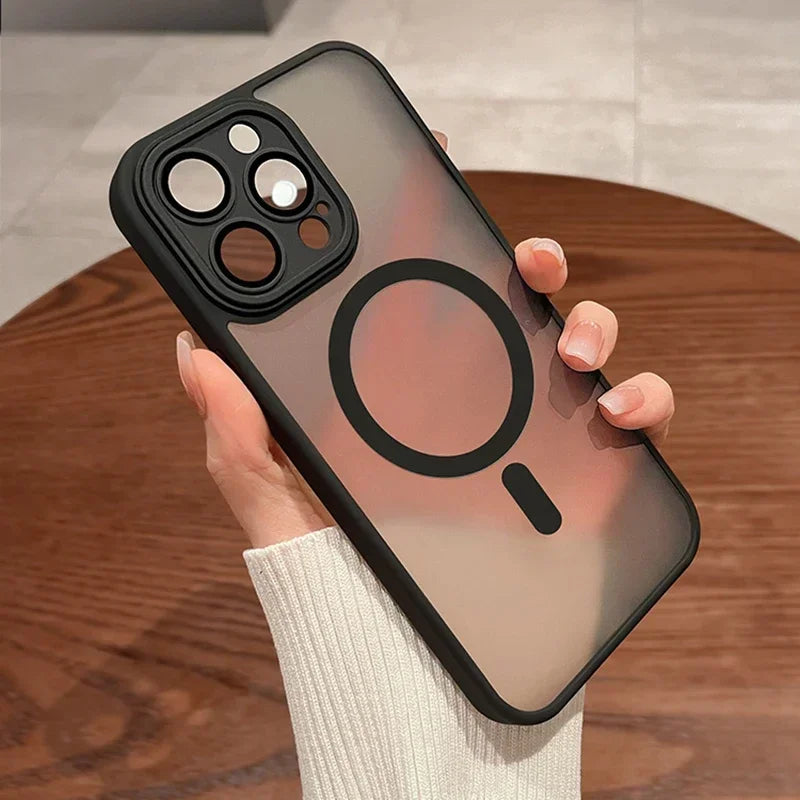 Magnetic Luxury Lens Protector Matte Translucent Case For iPhone 17 18 16 15 14 13 12 Pro Max For Magsafe Wireless Charger Cover