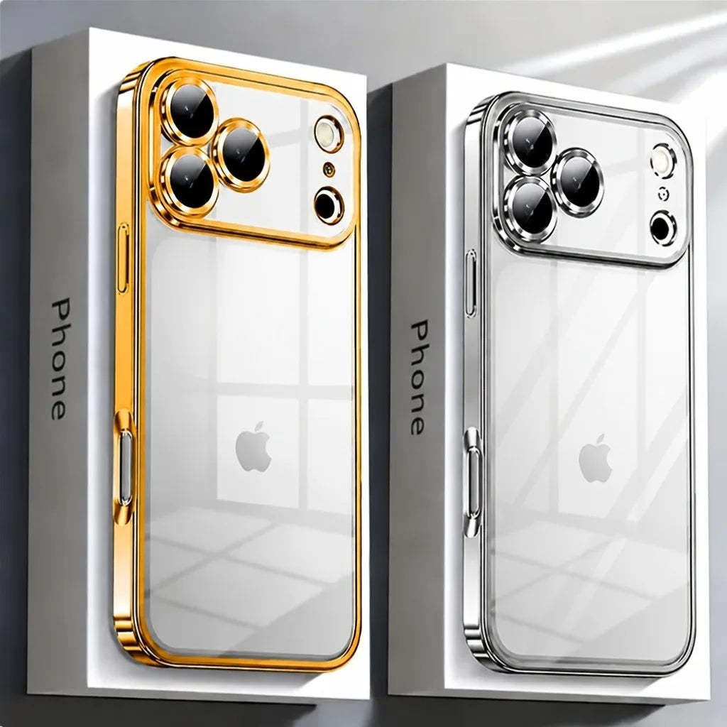 Luxury Plating Transparent Silicone Phone Case for iPhone 17 16 15 14 13 Pro Max 17Pro Shockproof Soft Bumper Clear Cases Cover