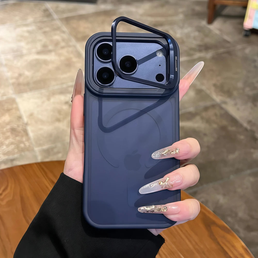 Matte Translucent Case For iPhone 18 17 16 15 14 13 12 Pro Max for Magsafe Mag Safe Charge Anti-fingerprint Stand Holder Cover