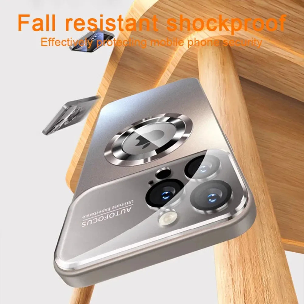 Luxury Glass Camera For Magesafe Magnetic Wireless Charge Case For iPhone 17 16 13 14 15 12 18 Pro Max Air Plus Shockproof Cover
