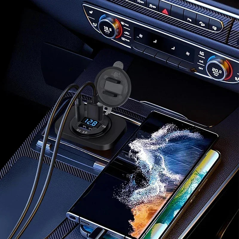117W USB Car Charger – 4 Ports with Voltmeter