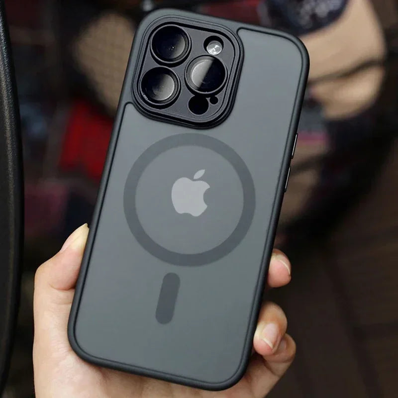 Magnetic Luxury Lens Protector Matte Translucent Case For iPhone 17 18 16 15 14 13 12 Pro Max For Magsafe Wireless Charger Cover
