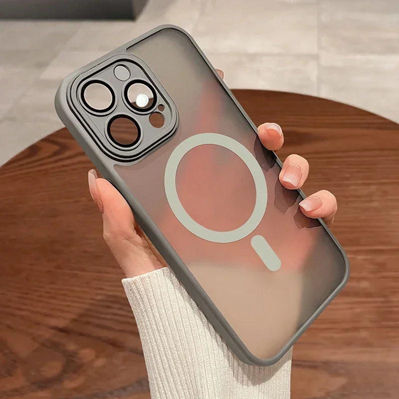 Magnetic Luxury Lens Protector Matte Translucent Case For iPhone 17 18 16 15 14 13 12 Pro Max For Magsafe Wireless Charger Cover